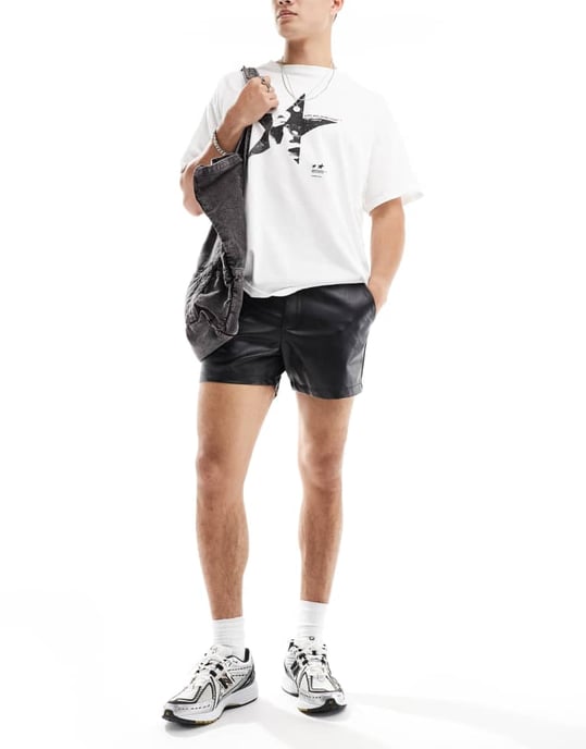 ASOS DESIGN slim läderlook shorts i svart - Image 2