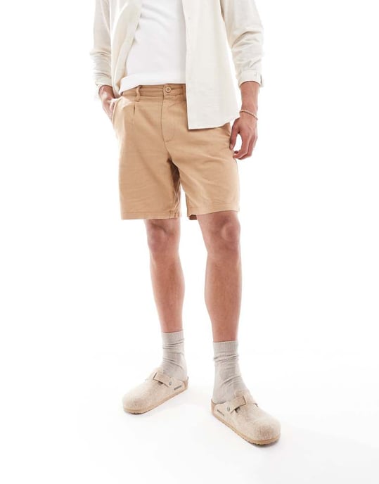 ASOS DESIGN veckade linnebermuda i brunt - Image 2