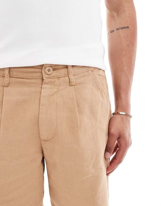 ASOS DESIGN veckade linnebermuda i brunt - Image 3