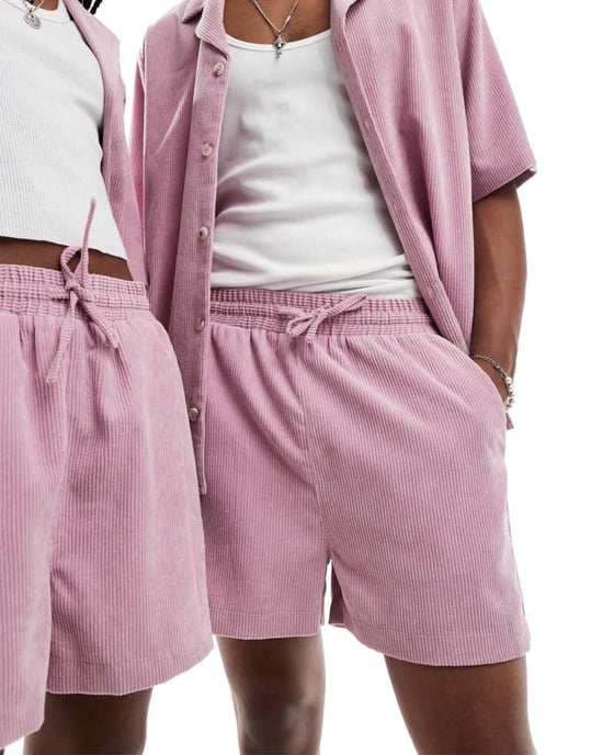 Återvunnen vintage unisex kordshorts i rosa co-rd - Image 2