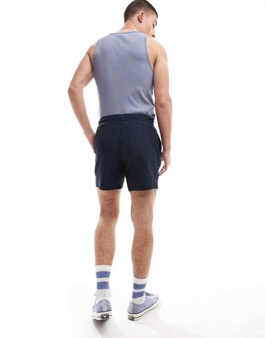 Farah strukturvävd seersucker shorts i marinblå - Image 3