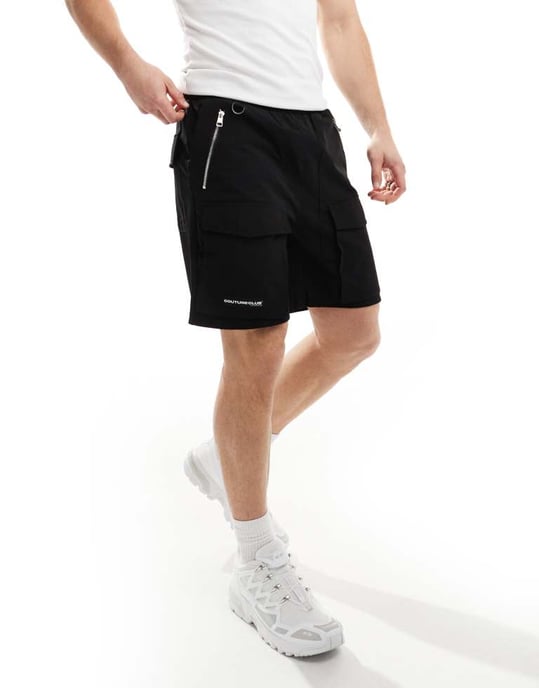 The Couture Club kontrasterande panelerade cargo shorts i svart - Image 2