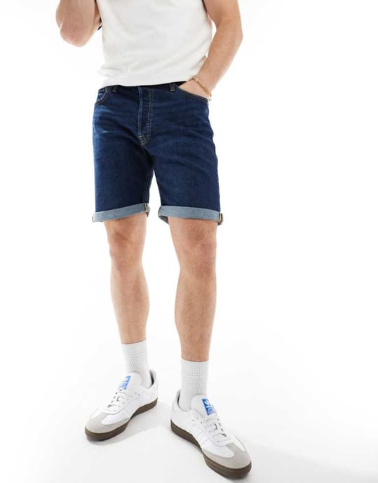 Jack & Jones avslappnade denimshorts i mörkblått - Image 4