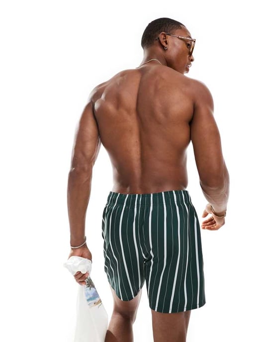 Hollister 5-tum randiga badshorts i mörkgrön - Image 3