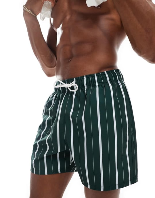 Hollister 5-tum randiga badshorts i mörkgrön - Image 4