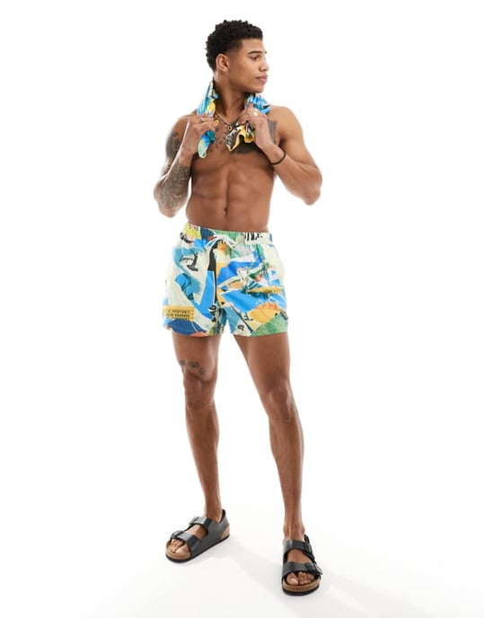 ASOS DESIGN koord badshorts i kort längd i blått - Image 1