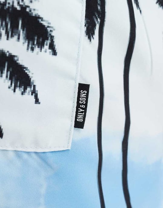 ONLY & SONS badshorts med retro palmtryck i ljusblått - Image 3