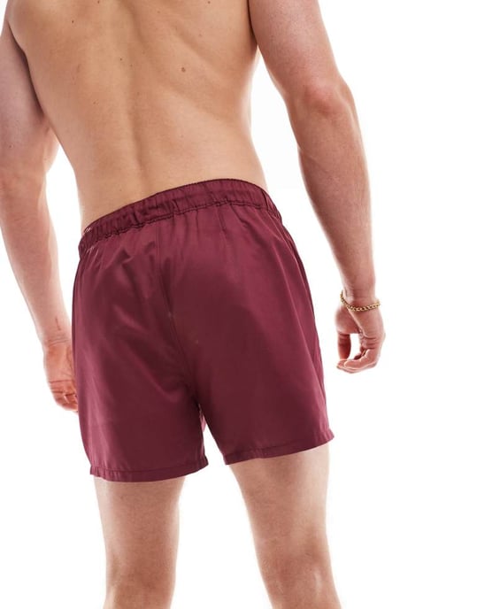 ASOS DESIGN korta badshorts med kontrastpaneler i vinröd - Image 4