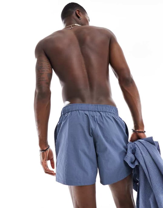 ASOS DESIGN baddräkt i kort längd i blått med elastisk snodd - Image 3