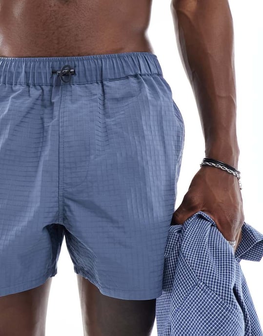ASOS DESIGN baddräkt i kort längd i blått med elastisk snodd - Image 4