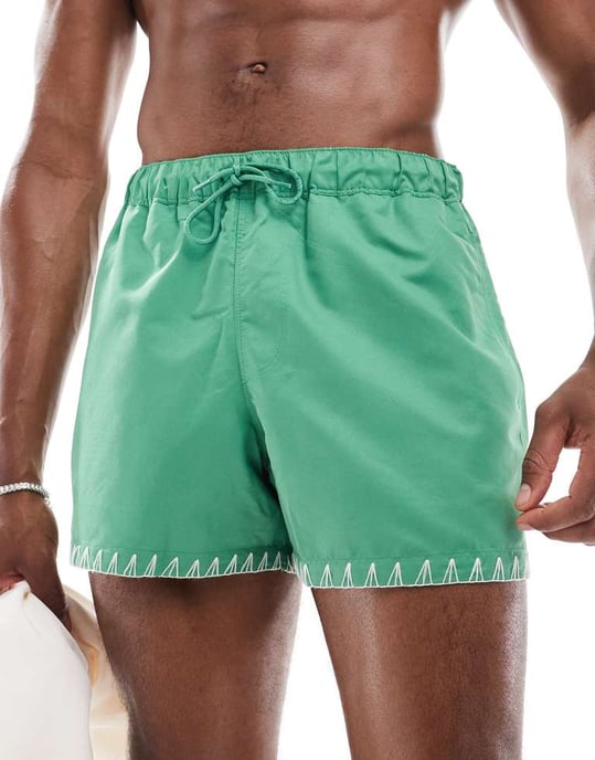ASOS DESIGN badshorts i kort längd i grön med kantdetalj - Image 3