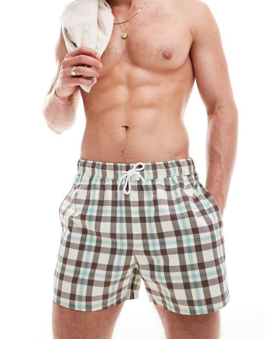 ASOS DESIGN badshorts i kort längd med rutigt mönster - Image 1