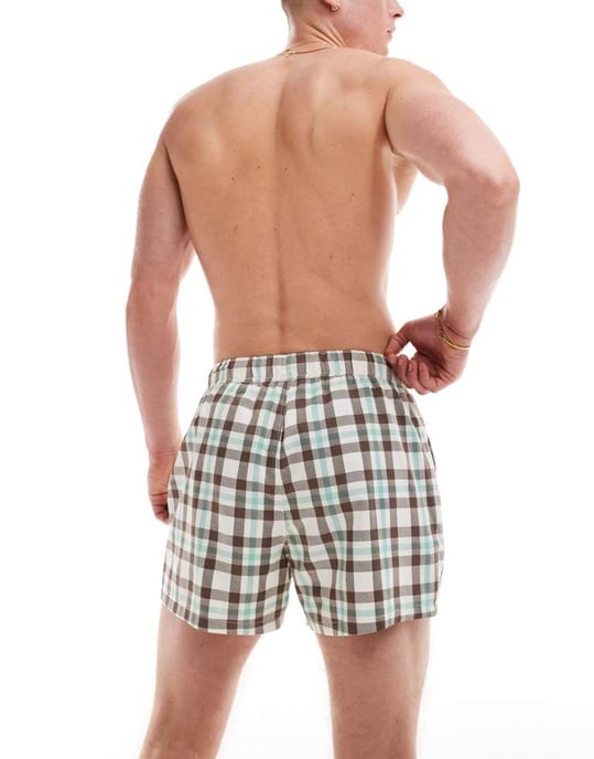 ASOS DESIGN badshorts i kort längd med rutigt mönster - Image 2