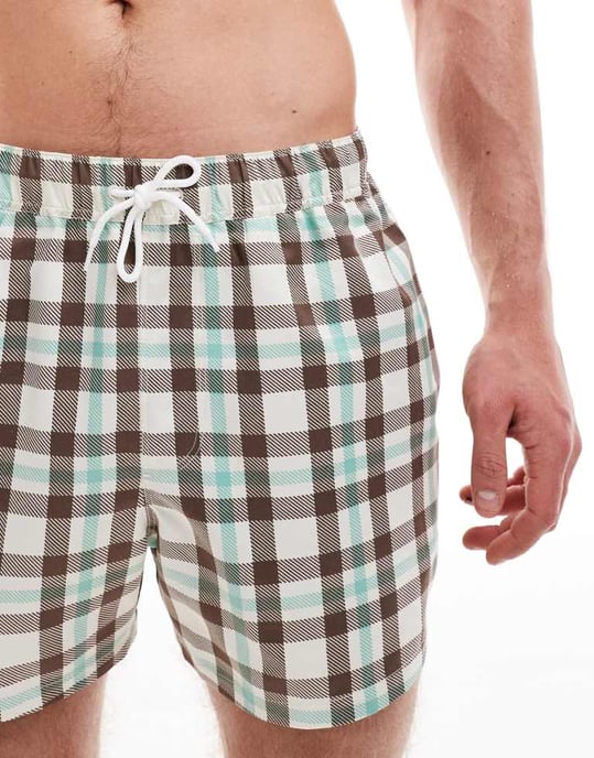 ASOS DESIGN badshorts i kort längd med rutigt mönster - Image 4