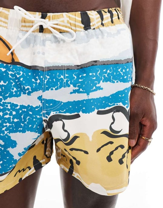 ASOS DESIGN badshorts i kort längd med motivtryck - Image 4