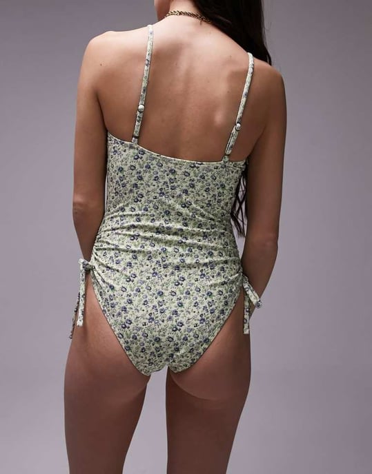 Topshop bikiniklänning med urtag i blått blommönster - Image 2