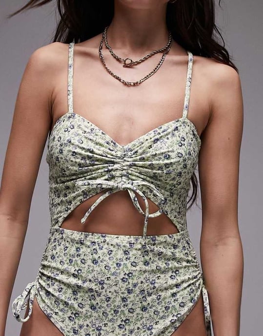 Topshop bikiniklänning med urtag i blått blommönster - Image 3