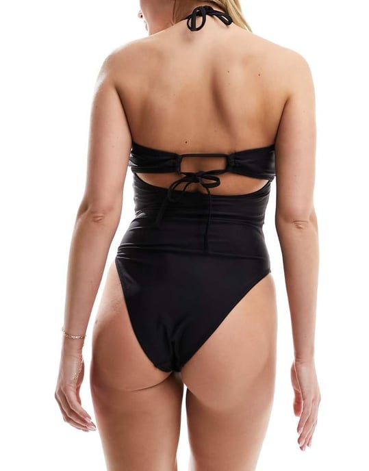 Miss Selfridge baddräkt med korsett-detalj i svart - Image 2