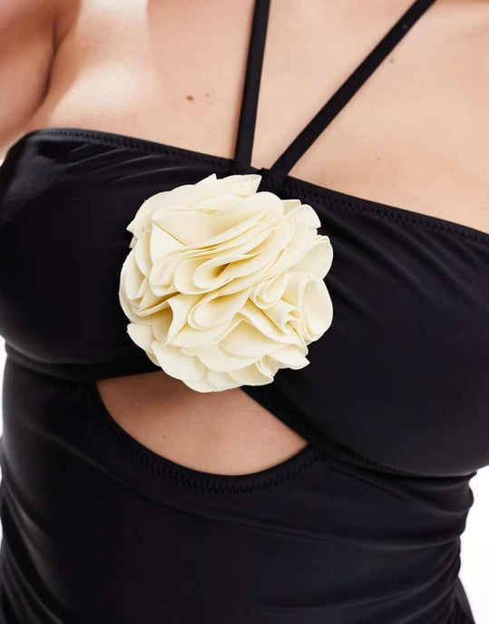 Miss Selfridge baddräkt med korsett-detalj i svart - Image 3
