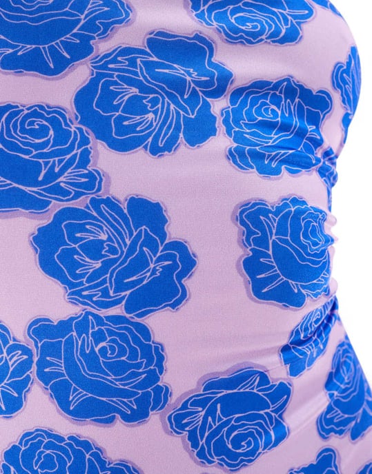 ASOS DESIGN slank bandeau baddräkt i djärva blommor - Image 3
