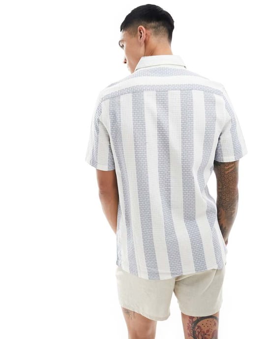 ASOS DESIGN regular skjorta i blå våffelväv med rand - Image 3