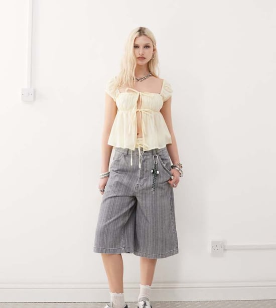 COLLUSION baggy jort in grey stripe - Image 1