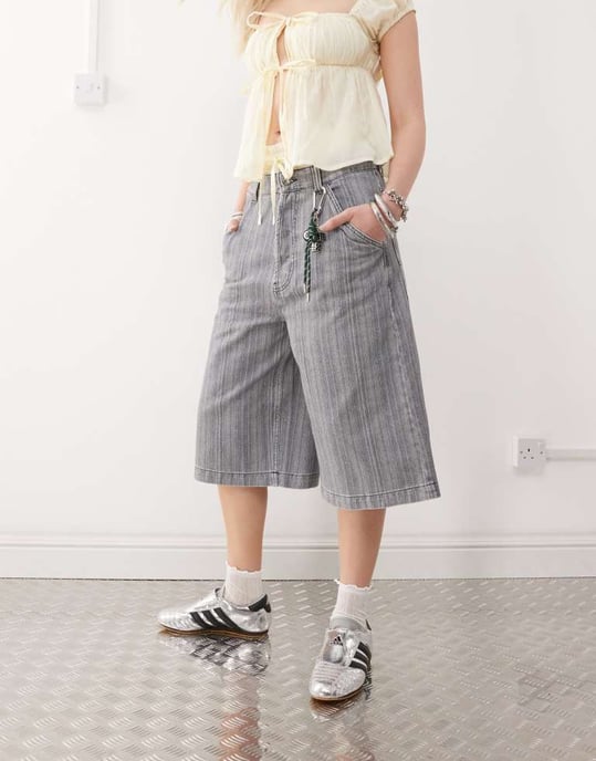 COLLUSION baggy jort in grey stripe - Image 2