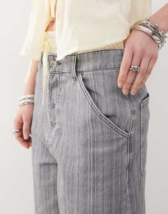 COLLUSION baggy jort in grey stripe - Image 3