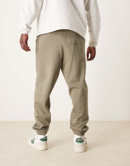 ASOS DESIGN oversized joggers with contrast stitching in khaki - Image 3