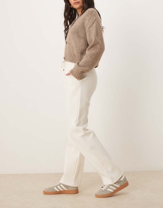 Gina Tricot loose fit straight leg joggers in cream - Image 3