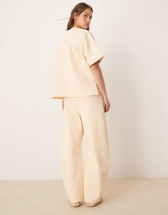 ASOS DESIGN interlock co-ord barrel leg jogger in buttermilk - Image 3