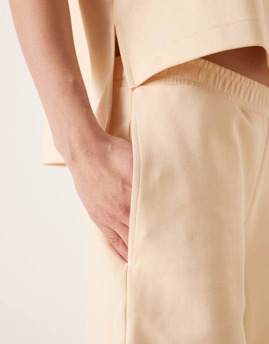 ASOS DESIGN interlock co-ord barrel leg jogger in buttermilk - Image 4