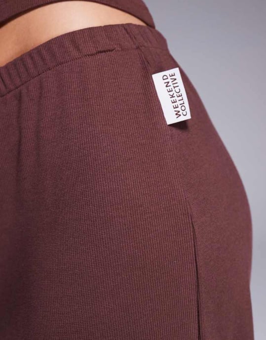 Weekend Collective co-ord ribbed wide leg joggers in chocolate - Image 3