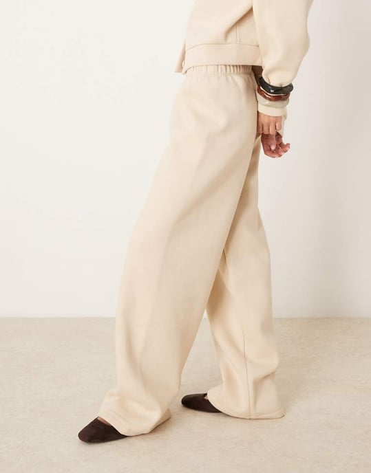 ASOS DESIGN sweat wide leg jogger co ord in oatmeal - Image 3