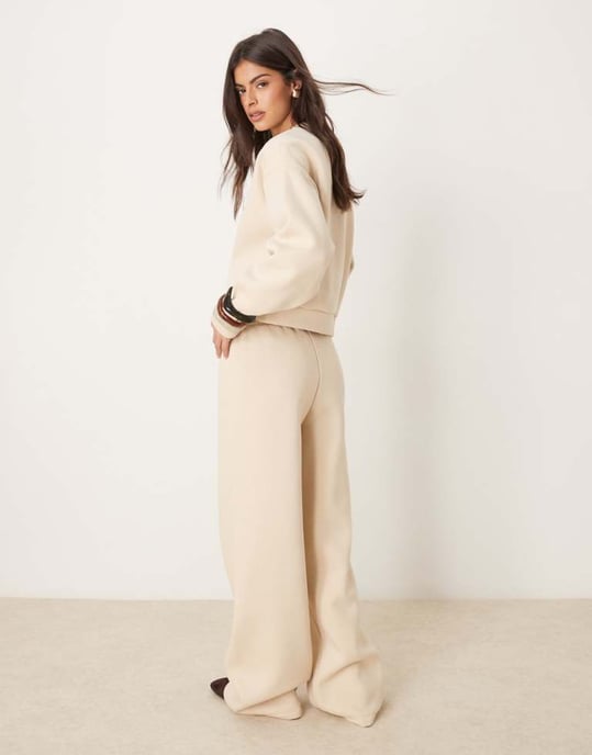 ASOS DESIGN sweat wide leg jogger co ord in oatmeal - Image 4