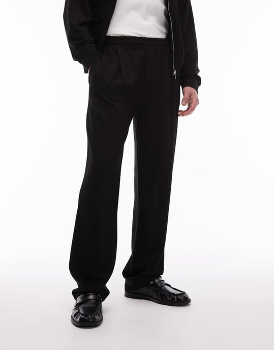 Topman premium straight fit twill jogger in black - Image 3