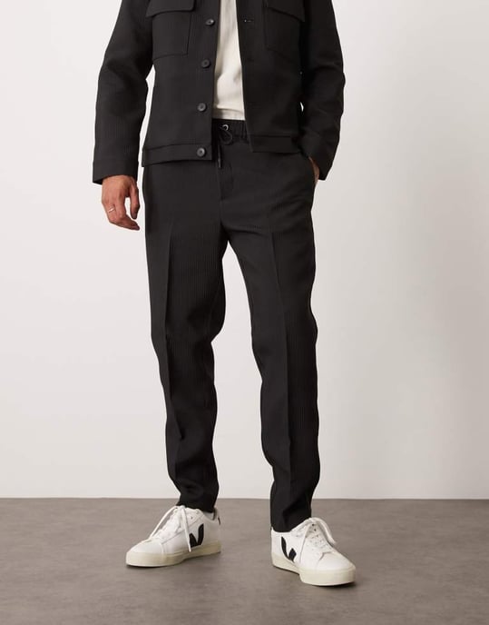 ASOS DESIGN tapered smart co-ord pull on trousers in black rib - Image 2
