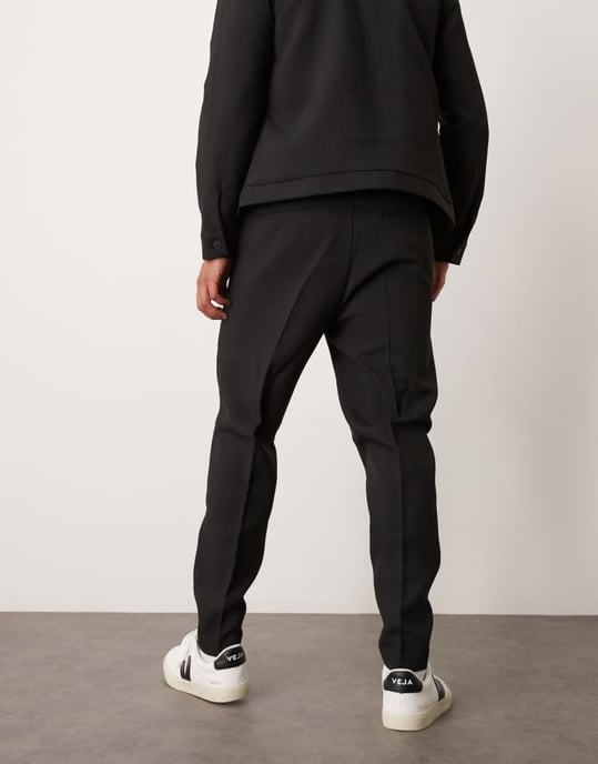 ASOS DESIGN tapered smart co-ord pull on trousers in black rib - Image 4