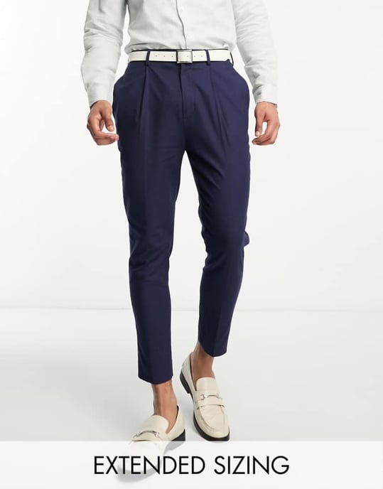 ASOS DESIGN smart tapered linen mix trousers in navy - Image 1