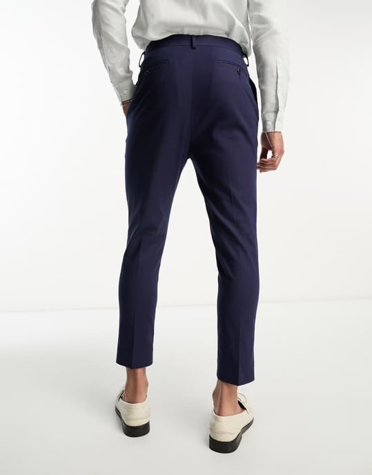 ASOS DESIGN smart tapered linen mix trousers in navy - Image 2