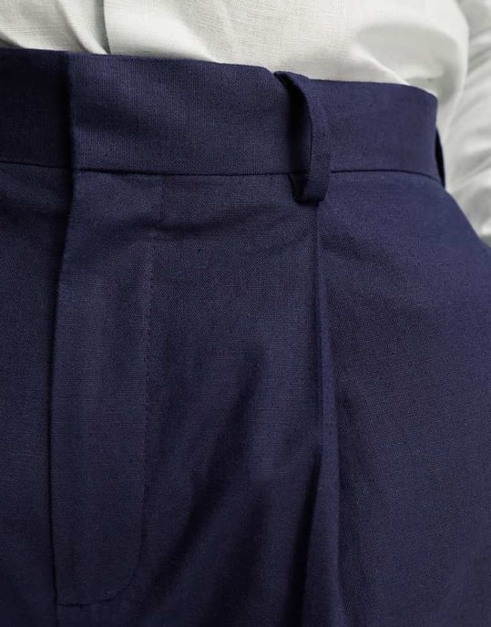 ASOS DESIGN smart tapered linen mix trousers in navy - Image 3