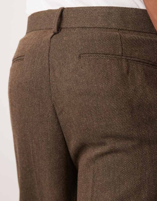 ASOS DESIGN smart oversized tapered pleated trousers in brown with wool twill - Image 4