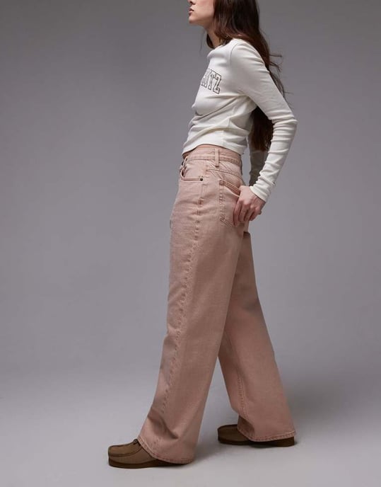 Topshop mid rise loose fit straight jean in blush - Image 2