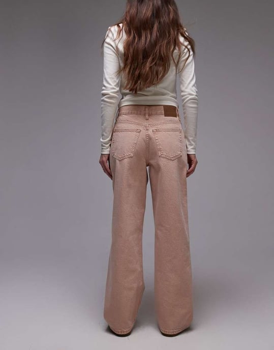 Topshop mid rise loose fit straight jean in blush - Image 3