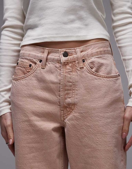 Topshop mid rise loose fit straight jean in blush - Image 4