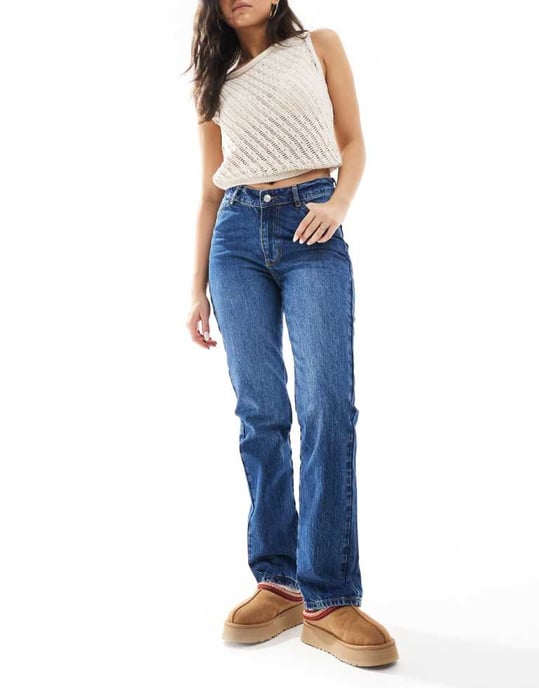 ASOS DESIGN v-waist straight leg jean in indigo - Image 1