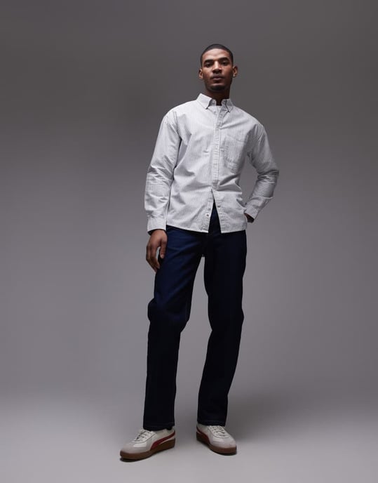 Tommy Jeans oxford shirt with crest logo in navy stripe - Image 3
