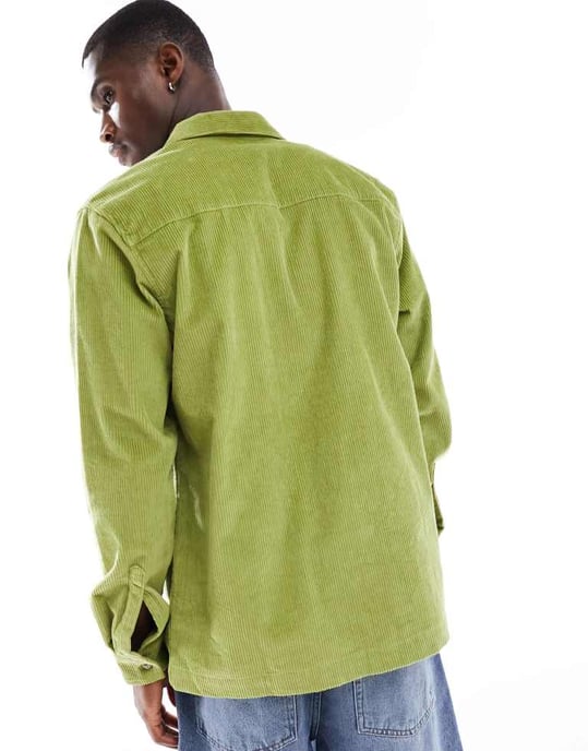 ASOS DESIGN kordjacka med återvändande krage i grön - Image 3