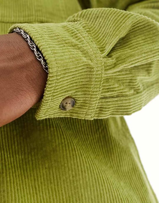 ASOS DESIGN kordjacka med återvändande krage i grön - Image 4