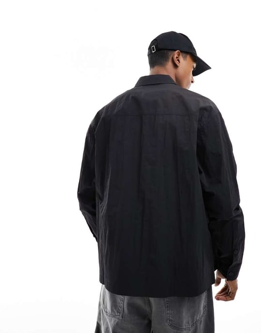 ASOS DESIGN boxy oversized skjorta med fickor i svart - Image 3